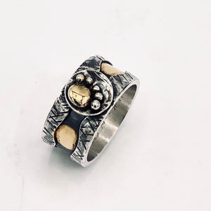 Polka Dots...sterling and 24k gold ring size 8