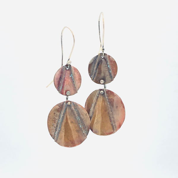 Colorful Enameled Earrings, Copper Fold Formed Circle, newest Bright Bold Color, Glossy Statement Earrings, Rustic Modern, Artisan Handmade Jewelry