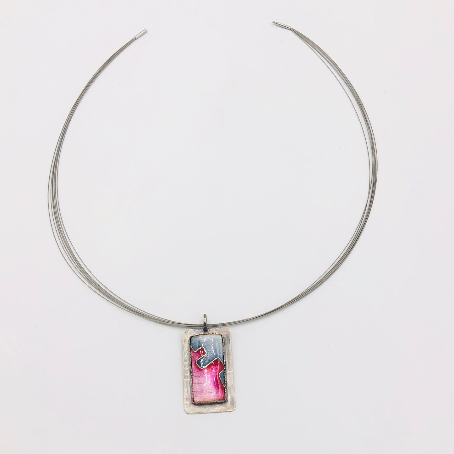 Architectural Cloisonné Enamel Necklace – Sterling Silver OOAK