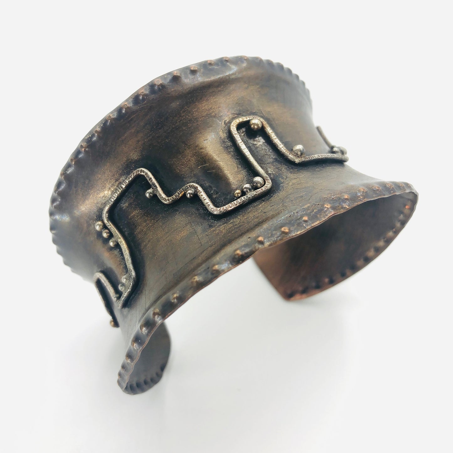 Art Deco statement bracelet in copper and sterling