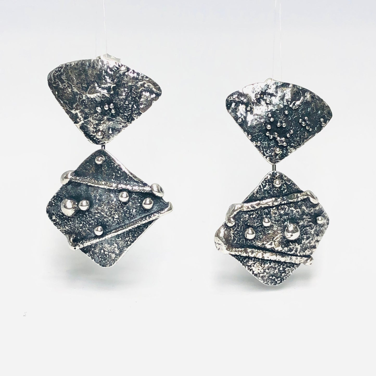 Organic Sterling Silver Post Back Dangle Earrings