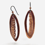 Incredibly unique copper earrings boast stitched detailing with chain.  Niobium ear wires